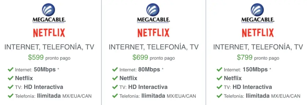 Megacable con Netflix Paquetes triple Pack con precios